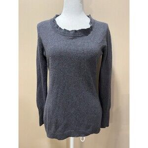 Banana Republic Womens Wool Cashmere Blend Ruffled Crew Sz S Tweedy Academia